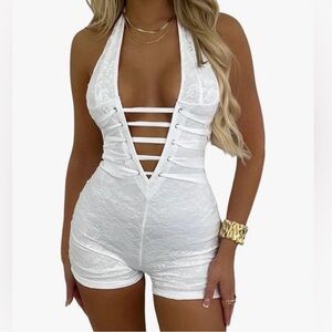 White Lace Halter Romper